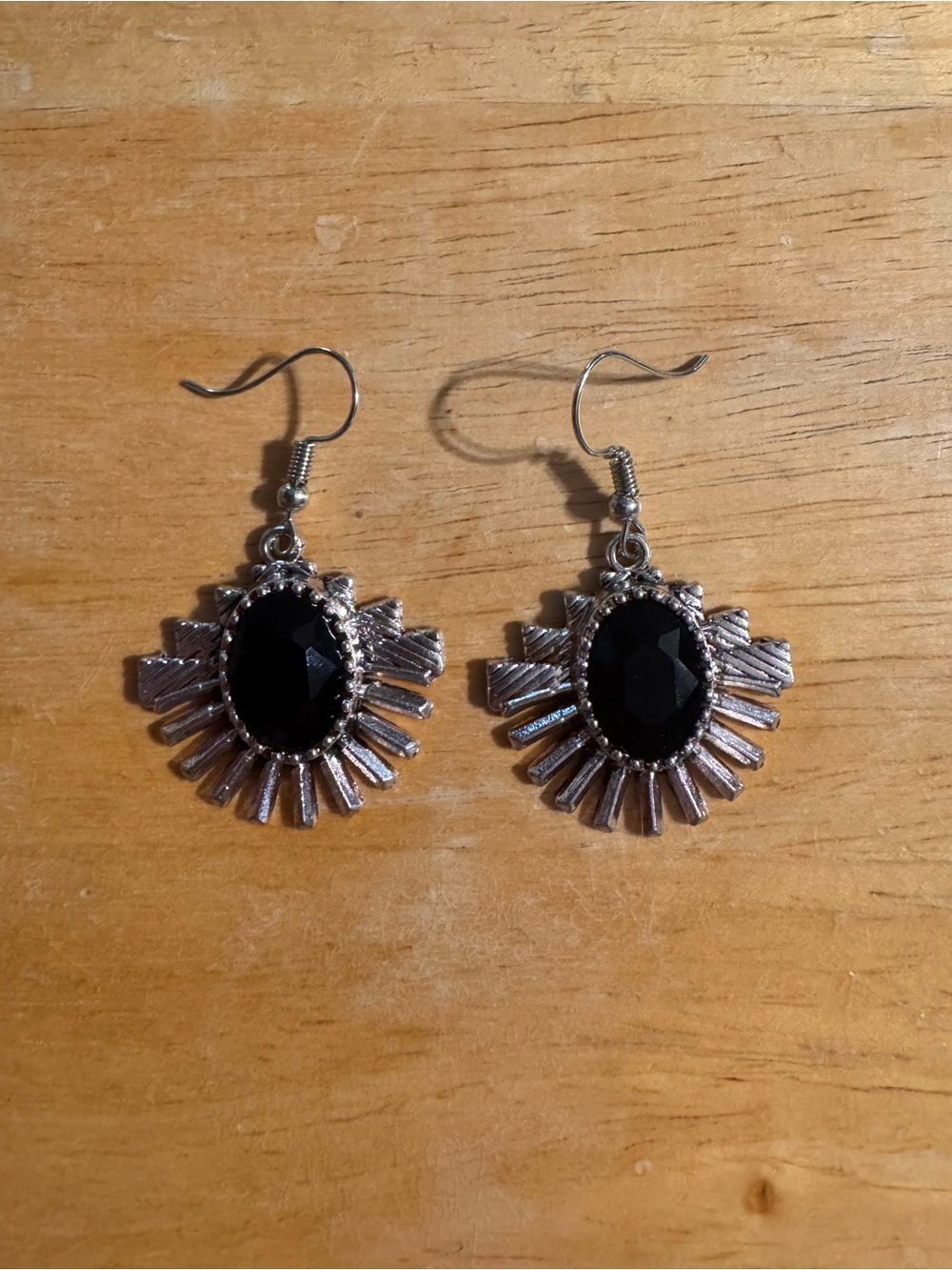 Statement Silver Tone Black Accent Dangle Earrings